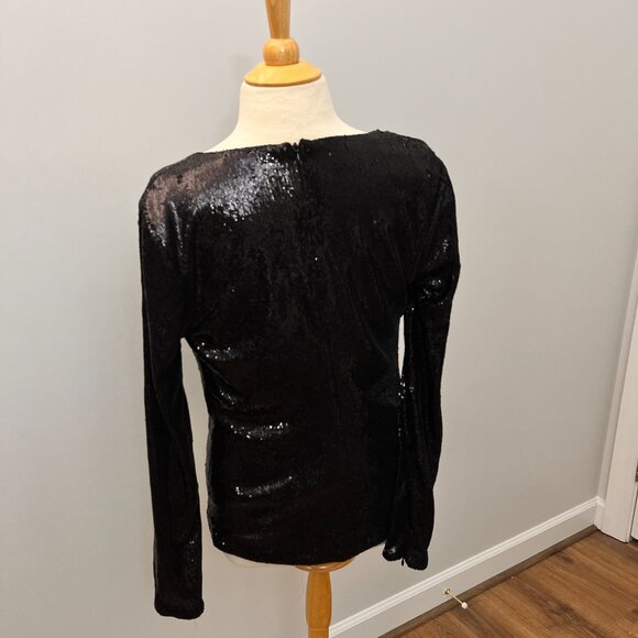 Ramy Brook Ash Black Sequin Drape Cowl Neck Top Sz S - Picture 11 of 16